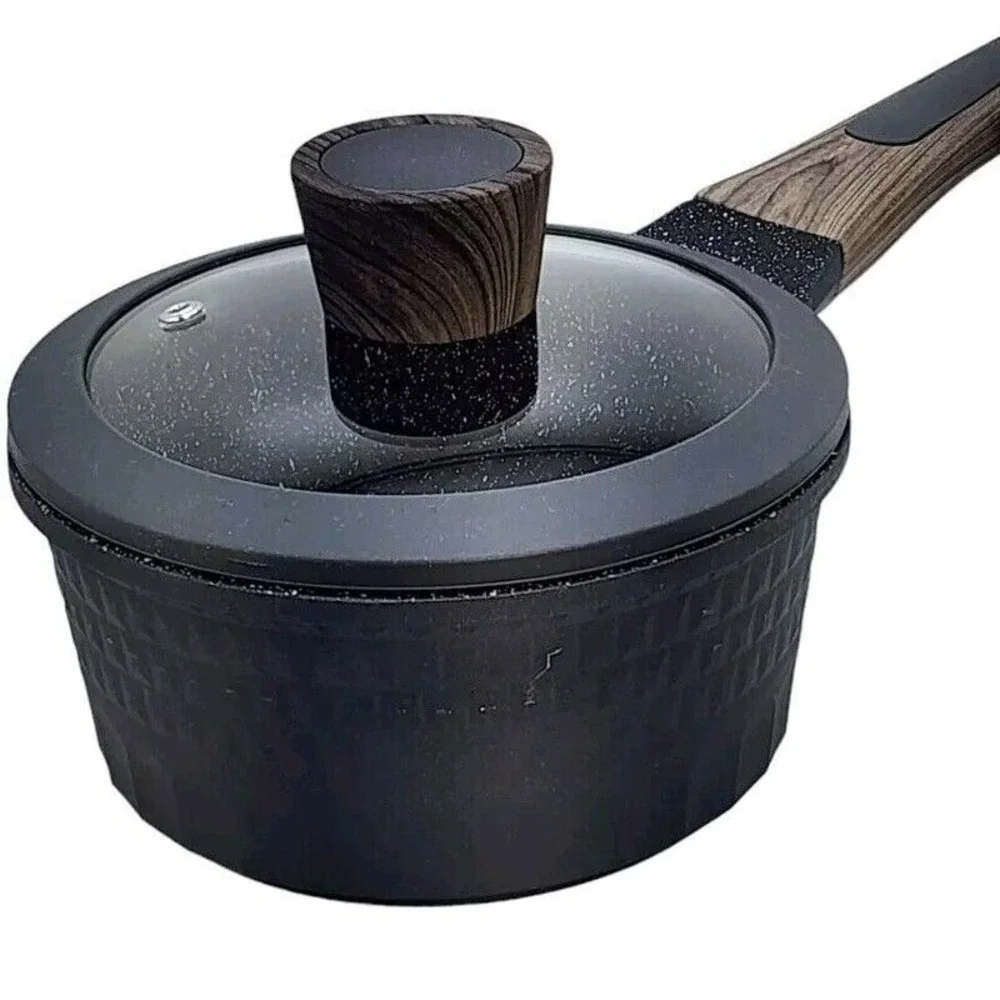 D&W Premium Cookware 7in Saucepan Casserole with Lid Charcoal Aluminum 1.9QT